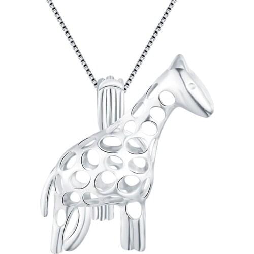 CLUCI 3pcs Women Pendant Jewelry 925 Sterling Silver Giraffe Shaped Wish Pearls Locket Cage Pendant Silver 925 SC106SB