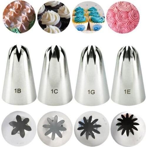 4pcs Large Icing Piping Nozzles For Decorating Cake Baking Cookie Cupcake Piping Nozzle Stainless Steel Pastry Tips #1B#1C#1E#1G