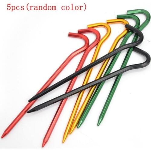 5pcs 7-shaped Aluminum Alloy Tent Nail Outdoor Camping Color Tent Pegs Stakes Hook Pin High Strength Wind Rope Ground Nail