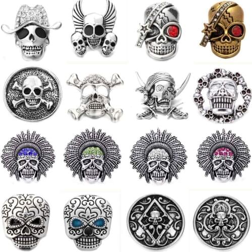 5pcs/lot New Snap Jewelry 18mm Snap Buttons Mixed Crystal Rhinestone Skull Metal Snaps for Snap Button Bracelet