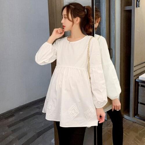6612# Summer Sweet Maternity Shirt A Line Loose White Cotton Clothes for Pregnant Women Lovely Preganncy Tunic Tops