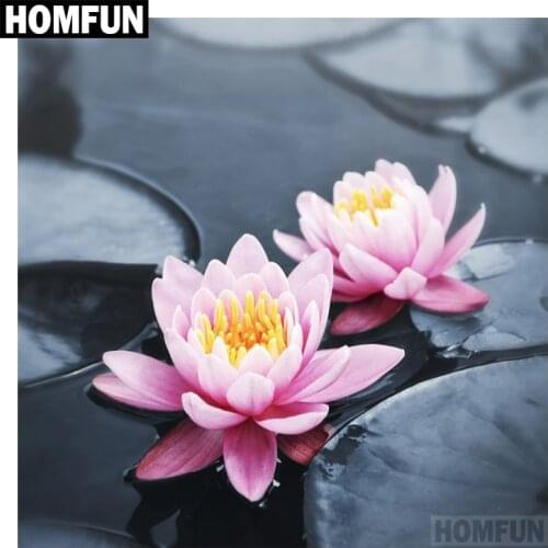 HOMFUN 5D DIY Diamond Embroidery Full Display "Lotus Flower" Diamond Painting Square/Round Rhinestones Decor Art A00496