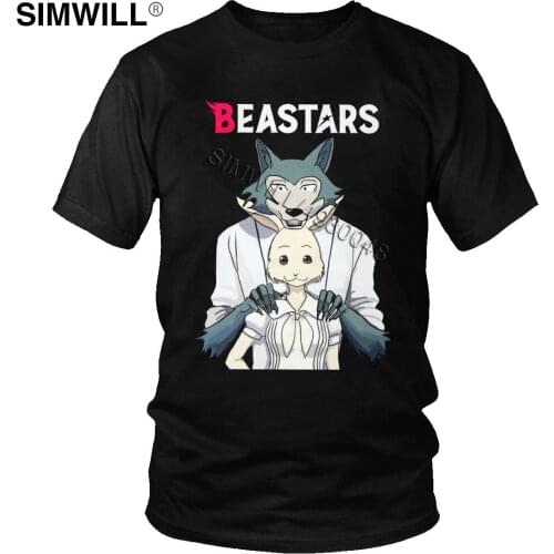 Beastars Legosi And Haru T Shirt Men Awesome Summer Cotton Tee Short Sleeves Round Neck Animal Wolf Anime Furry Manga T-shirt