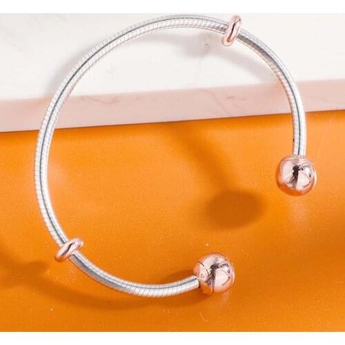 925 Sterling Silver Pandora Bracelet Rose Gold Moments Snake Chain Style Open Bangle Fit Bead Charm Fashion Jewelry