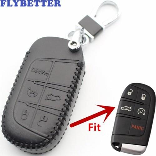 FLYBETTER Genuine Leather 5Button Smart Key Case Cover For Jeep Grand Cheroke/Challenger/Durango For Fiat For Chrysler 300 L121