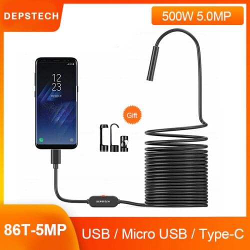 DEPSTECH Micro USB Endoscope 1MP 5MP 5.5/8.5mm Pipe Inspection Camera IP67 Waterproof Borescope Type C for Android PC MacBook
