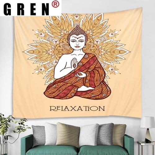 GREN Art Bedroom Decor Indian Buddha Statue Natural Mandala Tapestry Hanging Covering Rugs Background Cloth Beach Mat Blanket
