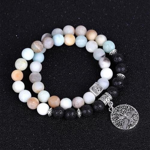 6pcs Natural frosted Amazonia pine stone life tree bracelet double yoga chakra energy stone meditation for Jewelry Making Free