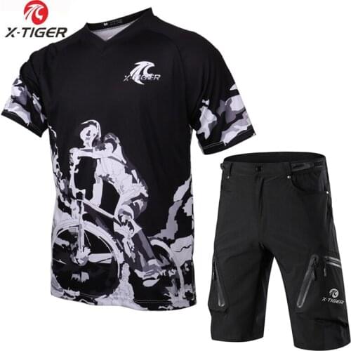X-Tiger Summer Downhill Set Quick-dry Mountain Bike Shirt Uniform Short Sleeve Cycling Jerseys Set Sports Wear Bike Mtb Shorts