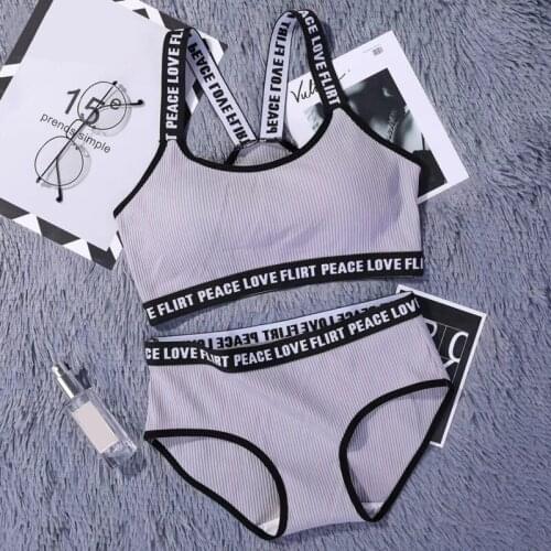 EFINNY 2PCS Set Letter Print Bras Set Fitness Active Bra Underwear Waist Panties Intimates Sets Push Up Women Underwear Set