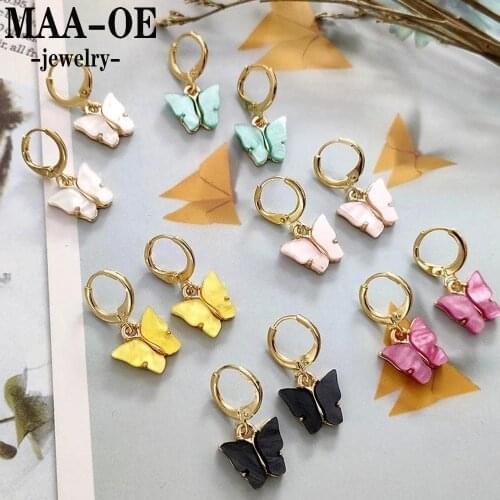 MAA-OE 2020 Fashion Multi-color Butterfly Shape Earring Pendant For Women Simple Alloy Earrings New Vintage Jewelry Party Gift
