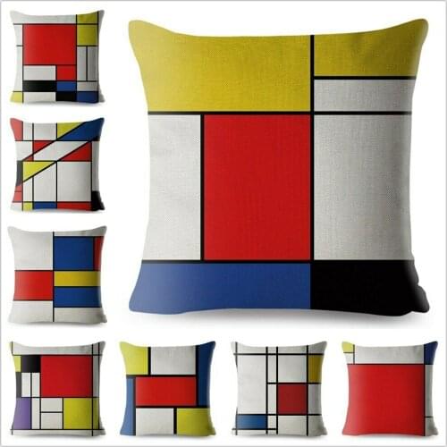 Mondrian Yellow Geometric Stitching Throw Pillow Cover Square Cushion Covers