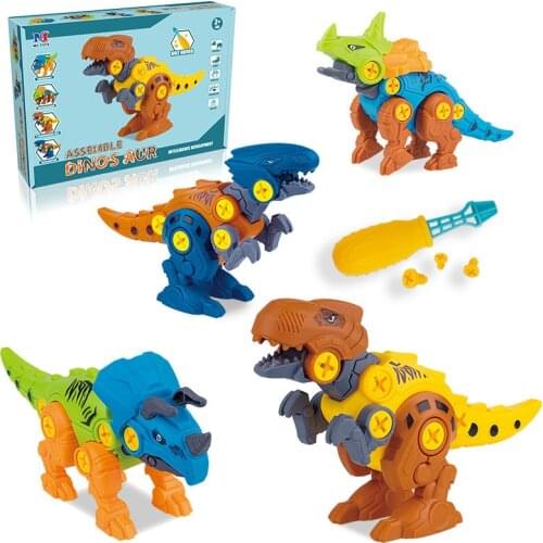 4in1 Random Color DIY Nut Disassembly Dinosaurs Model Set Screwing Assembly Plastic Early Educational Toys for Kids Baby Gift