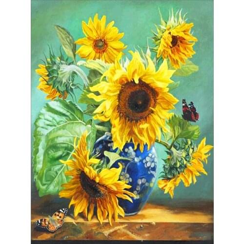 Cartoon Flowers Rose Sunflower DIY 11CT Cross Stitch Embroidery Kits Craft Needlework Set Printed Canvas Cotton Thread Sell