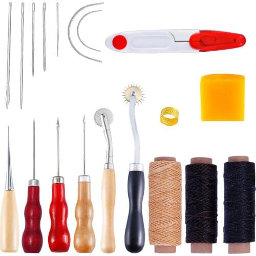 Leather Craft Hand Stitching Sewing Tool Set Leather Craft Tool Sewing Saddle Groover Punch Tools Kit Thread Awl