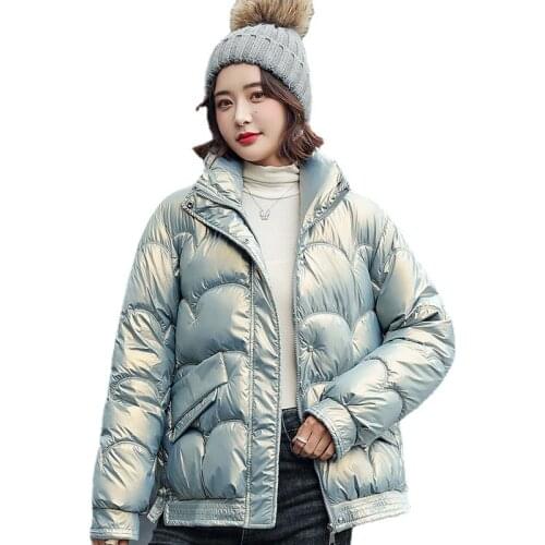 2021 New Winter Coat Parkas Women Jacket Warm Shinny Thick Jackets Fashion Stand Collar Short Parkas Snow Wear Winter Jacket
