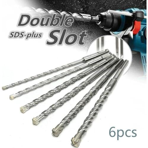 New 6pcs 160/210/260mm SDS Plus Crosshead Twin spiral Hammer Drill Bit Set 6/8/10/12/14/16mm Round Shank Twist Electric Hammer