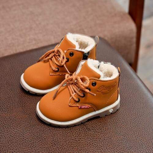 New Children Boots Shoes Winter Plush Warm Martin Boys Shoes Fashion Leather Soft Fleece Antislip Girls Boots