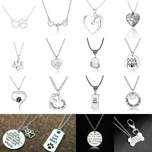 No Longer By My Side But Forever In My Heart Necklace Cute Animal Dog Cat Paw Love Heart Charm Pendant Necklace Women Girls Gift