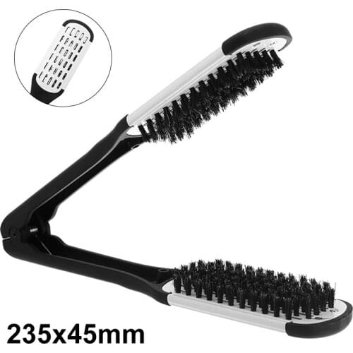 Hairdressing Boar Bristle Hair Straightening Double Brush Comb Clamp Hair Combs Hairbrush Hairstylig Tool