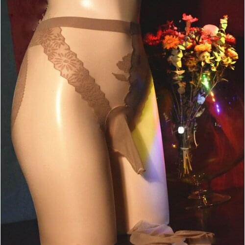 Sexy Lace Rose 3D Printing Men Pantyhose Sheath Oil Shiny Glossy With Pouch Stockings Lingerie Shapewear Sissy Gay Wear Sock