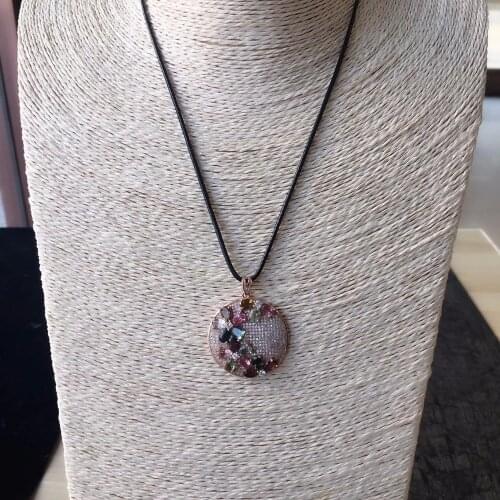 2018 Mothers Day Gift Retro Sweater Chain Pendant Tourmaline Coloful Gorgeous Fashion Edging Style Silver Necklace Pendant