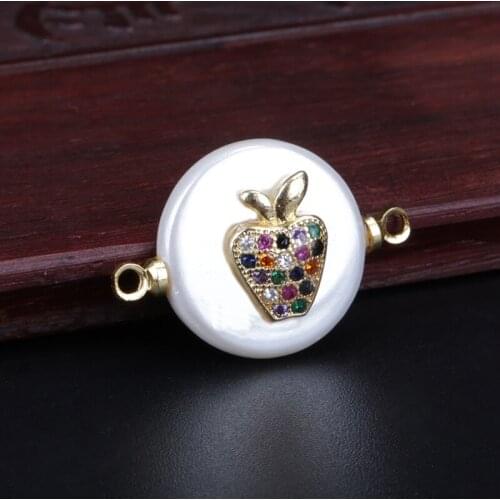 Rainbow cz micro paved tiny apple charm round pearl beads connector for bracelet choker diy jewelry making