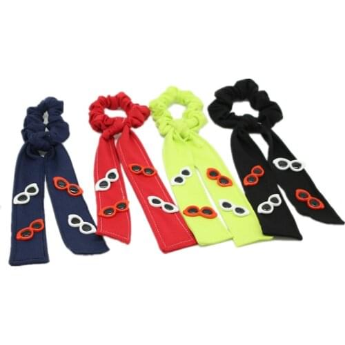 Denim Loop Hair Scrunchie Elastic Bands Solid Color Women Girls Ponytail Holder with sunglasses accessorie