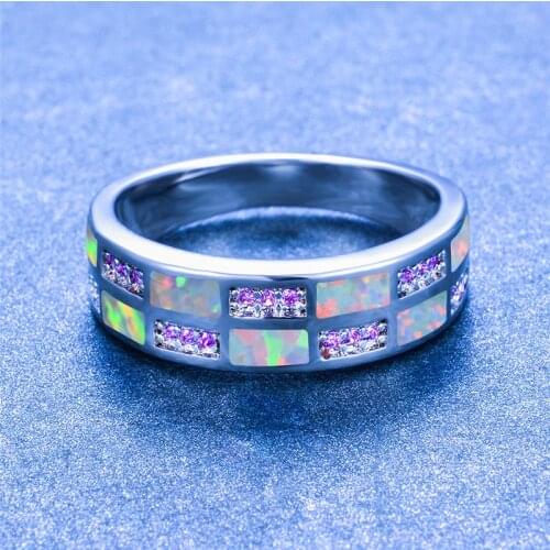 Luxury Female Blue White Fire Opal Ring silver color Finger Ring Vintage Boho Wedding Engagement Rings For Women