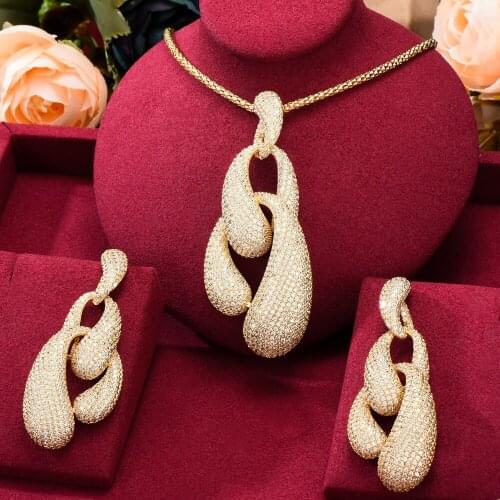 Luxury Gorgeous Sparkling Big Pendant Earrings Necklace Jewelry Set Super CZ for Noble Women Bridal Wedding Best Gift