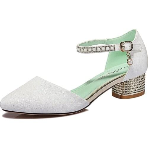 Baotou Rhinestone Sandals, Thick-Heeled Metal Buckle WomenS Shoes, One-Shaped Buckle WomenS Shoes