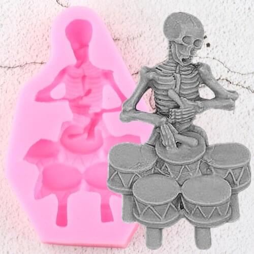 Halloween Skull Man Silicone Molds 3D Skeleton Fondant Cake Decorating Tools Soap Polymer Clay Candy Chocolate Gumpaste Moulds