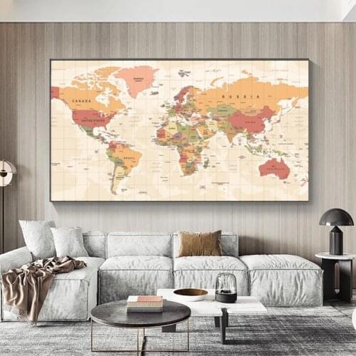 Modern World Map Canvas Painting Posters and Prints Living Room Modern Wall Art Pictures Bedroom Office Home Decoration