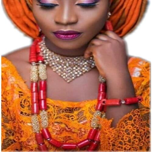 Bridal Jewelry Set Real Nature Coral Beads Jewelry Set Crystal Gold African Beads Nigerian Necklace Jewellery Set Free Ship 2018