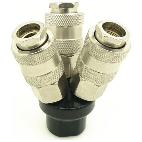 Air Hose Quick Connector Manifold 3 Way Pneumatic Air Distribute Air Compressor Tools Heavy Duty European Style Quick Coupling