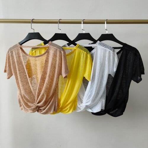 2021 Summer Women Yoga T-shirts Loose Fit Gym Crop Top Workout Thin Soft Short Sleeve Tees Sexy Fitness Blouses Sports T-Shirt