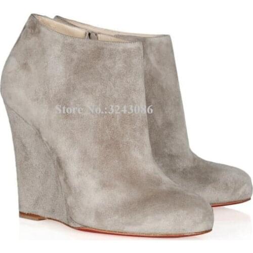 Lady Grey Suede Wedge Ankle Boots Fashion Concise Style Wedge Short Boots Women Large Size Party Shoes Dropship