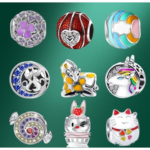 925 Sterling Silver Charms Original Designer Bead Fashion Lucky Enamel Charm Circular Fine Beads For Bracelets Jewelry Making