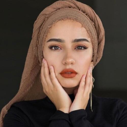Women Islam Muslim Hijab Maxi Crinkle Shawl Cotton Linen Women Ladies Simple Daily Wrap Hijabs Plain Muslim Headscarf Turban