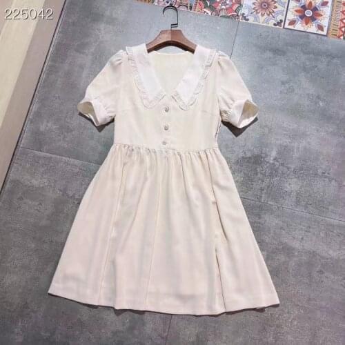 New 2021 Fashion Runway Autumn Vintage Party Mini Dress Women Short sleeve Peter pan Collar Ladies Hot Sale Dress