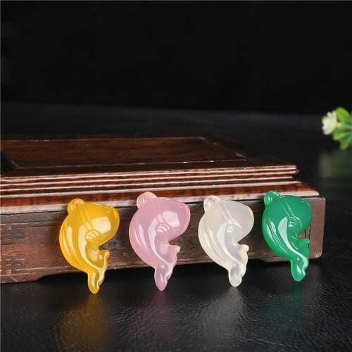 1PC Natural Green Agate Dolphin Jade Pendant Necklace Chalcedony Carved Charm Jewellery Fashion Amulet for Men Women Lucky Gifts