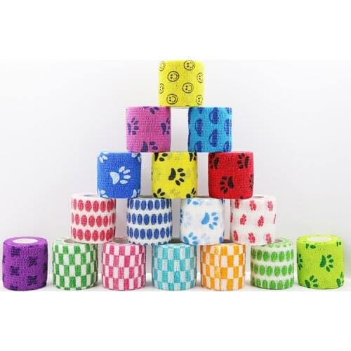 10pcs Tattoo Accessories Self Adhesive Wrap Bandage Tape Pet Flexible Cartoon Printed First Aid 5cmx4.5m