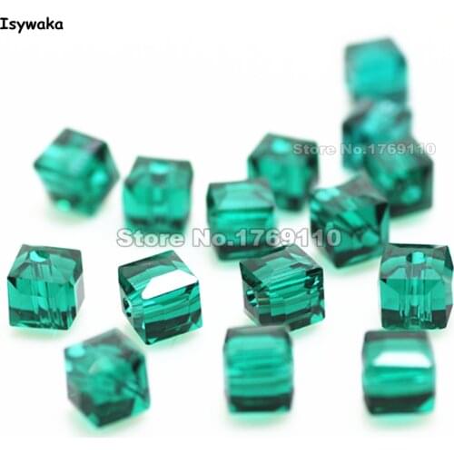 Isywaka 100pcs Blue Green Color Square 6mm Austria Crystal Beads Charm Glass Beads Loose Spacer Bead for DIY Jewelry Making