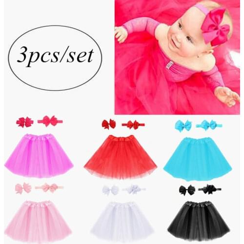 3Pcs/Set Baby Tulle Tutu Skirt Headband Hair Clip Set Girl Summer Skirt Newborn Photography Props Baby Birthday Gift 6 Colors
