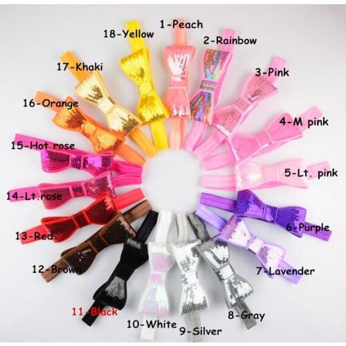 32 pcs/lot , 3.9" Sequin bow on elastic headband 32 colors