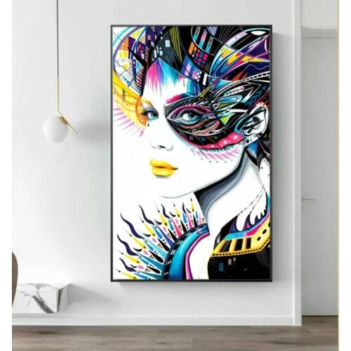 Abstract Art Sexy Girl Canvas Painting Printed on Canvas Modern Colorful Portrait Painting Wall Pictures For Living Room Poster