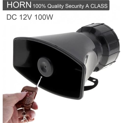 100W 12V 7 Sound Loud Car Warning Alarm Police Fire Siren Horn Speaker with Brown Remote Controller with 120 to 150dB