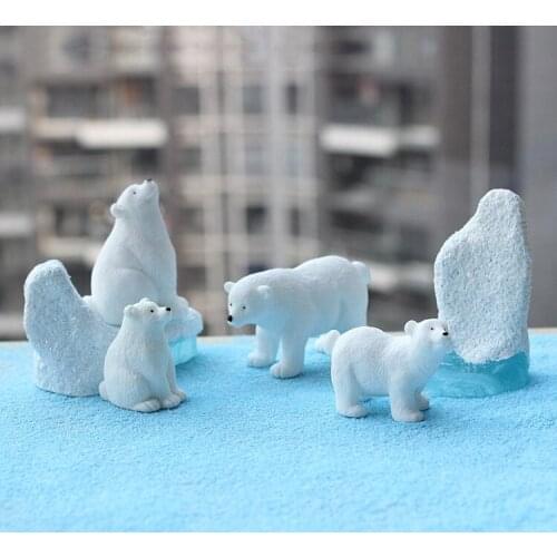 Bear Polar Model Glaciers Scene Ornaments Little Bear fairy garden Miniature Animal Resin Decoration Figurine Action Figure Toys