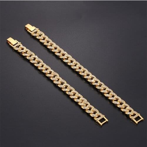 Free Shipping Gold Silver Color HipHop Ice Out Bling Cuban Link Chain Bracelet Men Hip Hop Heavy Jewelry For Gift