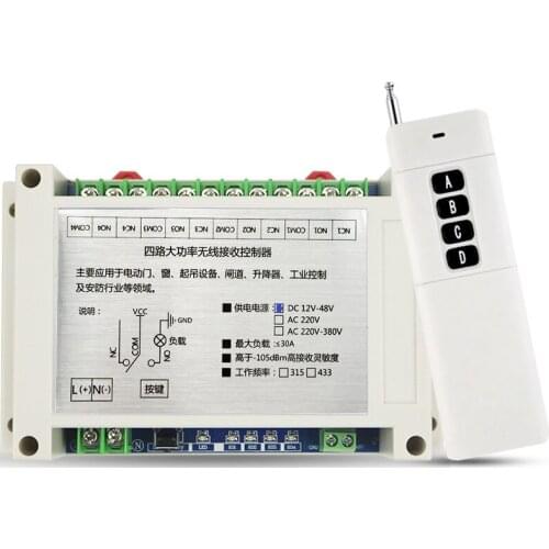 Wide voltage 12V 24V 36V 48V 4CH 30A RF Wireless Remote Control Switch Receiver Learning Code Momentary Toggle Latched